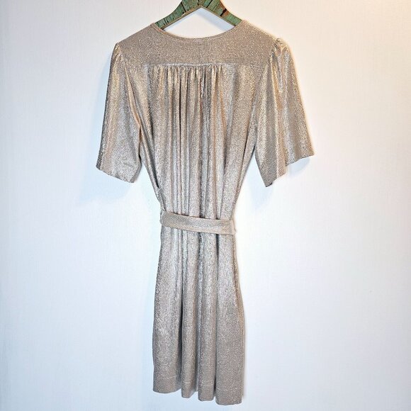 Sabina Musayev Anthro Gold Tiny Tile Raised Texture Blouson Dress & Waist Tie, M - Picture 8 of 12
